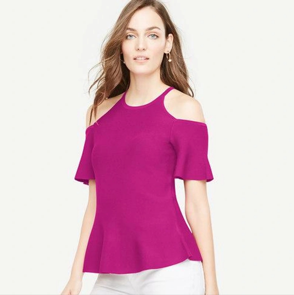 Net Ann Taylor Cold shoulder Purple Top